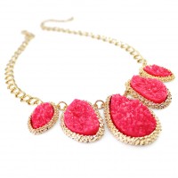 Hot Pink Mojova Geode Druzy Stone Bib Necklace